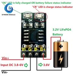 Dedicated 3.2V LiFePO4 Battery Charger Module 3.6V 1A CV/ CC wtih Overvoltage Protection Automatic Recharge Low-Power Sleep Mod