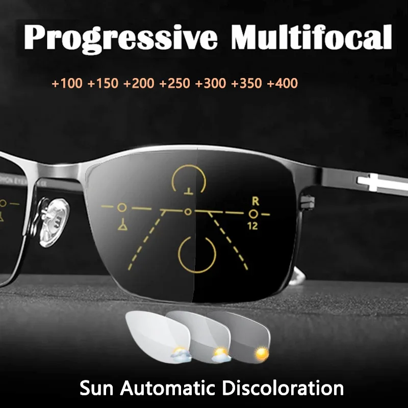 

Far Near Multifocal Reading Glasses Photochromic Fashion Driving Outdoors Glasses Men UV Protection Optical Goggles Light weight