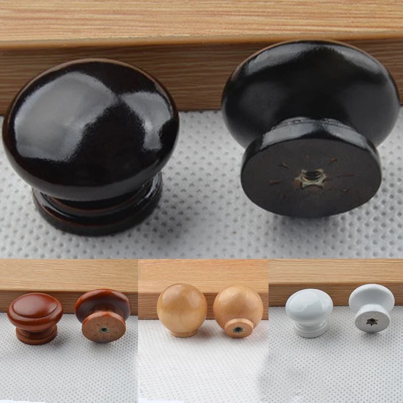 Furniture Handle Wooden Cabinet Door Handles Single Hole Knob Round Wood Pulls Kitchen Drawer Wardrobe Knobs Decorative Handle