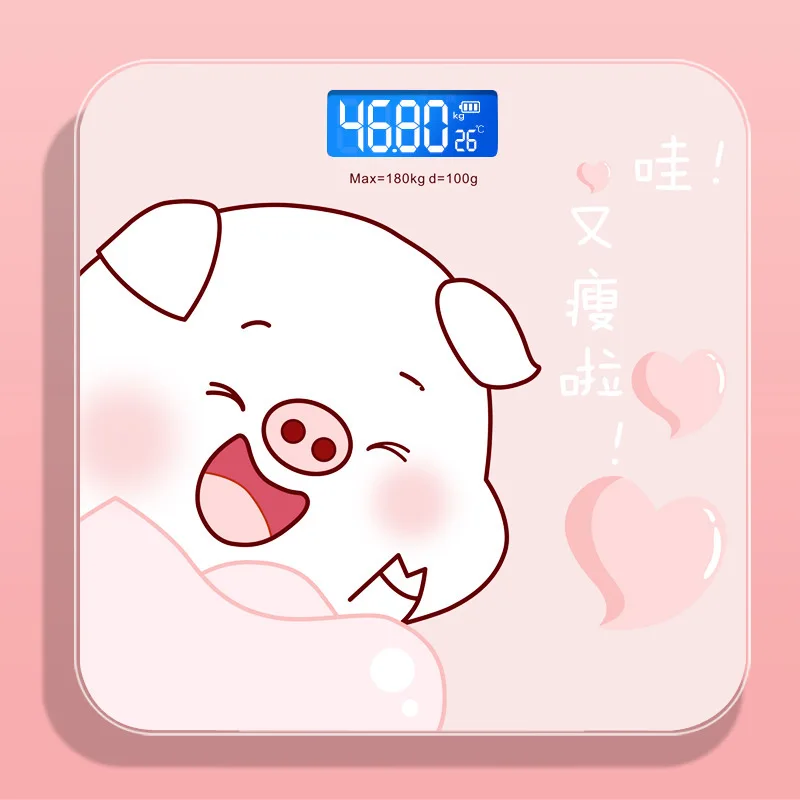 

Cartoon Pig Bathroom Body Scales LCD Display Body Weighing Digital Scales Toughened Glass Floor Electronic Smart Weight Scales