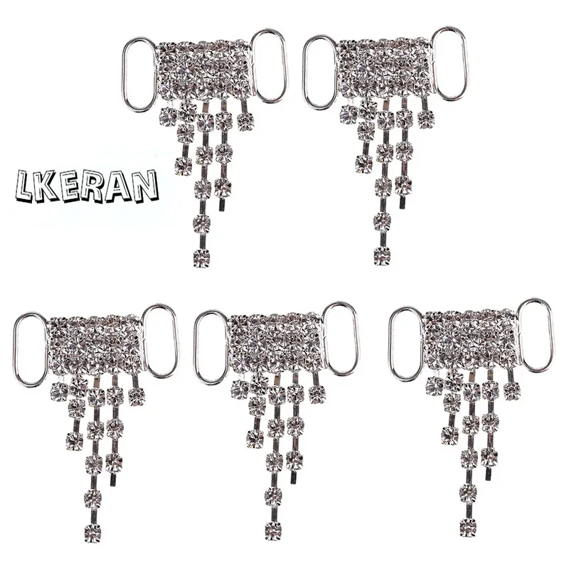 LKERAN 10Pcs 10*35MM Shiny Bow Bikini Rhinstone Connector/ Buckle Metal Chain For Swimming Wear Bikini Decorstion