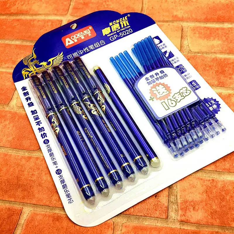 DELVTCH 5Pack Set Erasable Gel Pen Refill Suit 0.5mm Needle Tip Blue Ink Washable Handle Rods Office School Writing Stationery