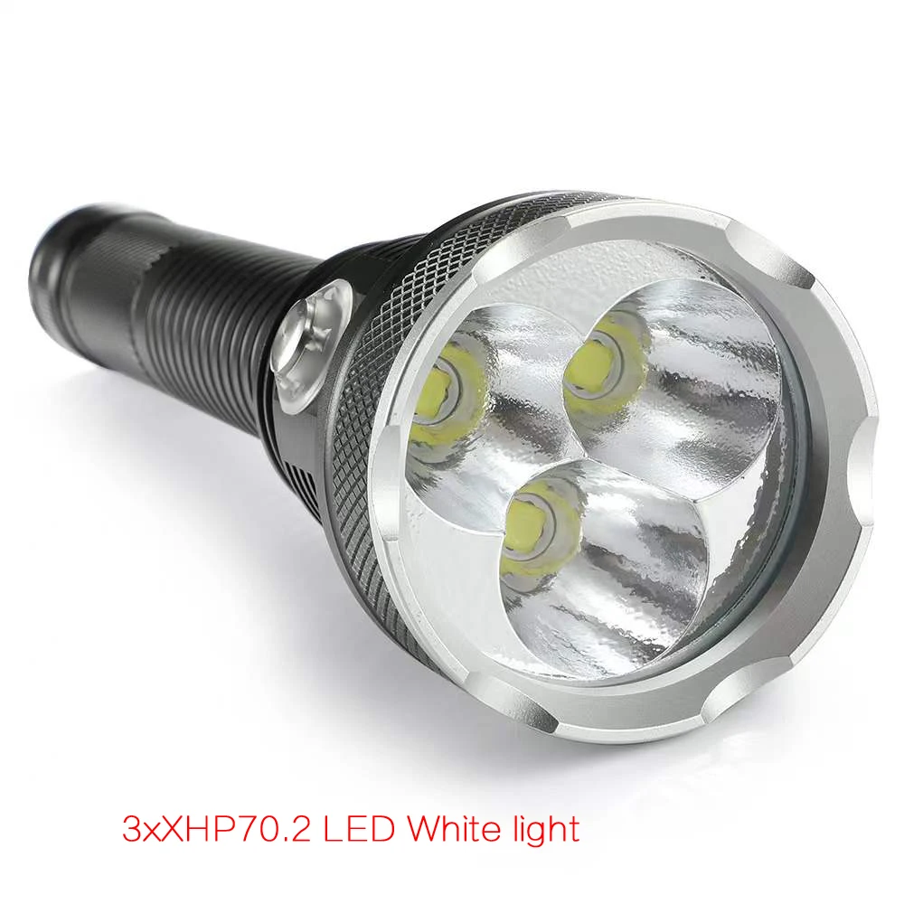 プロのダイビング懐中電灯,3xxhp70.2 LED,白/黄色,防水,高ルーメン,150m,ダイビングランプ