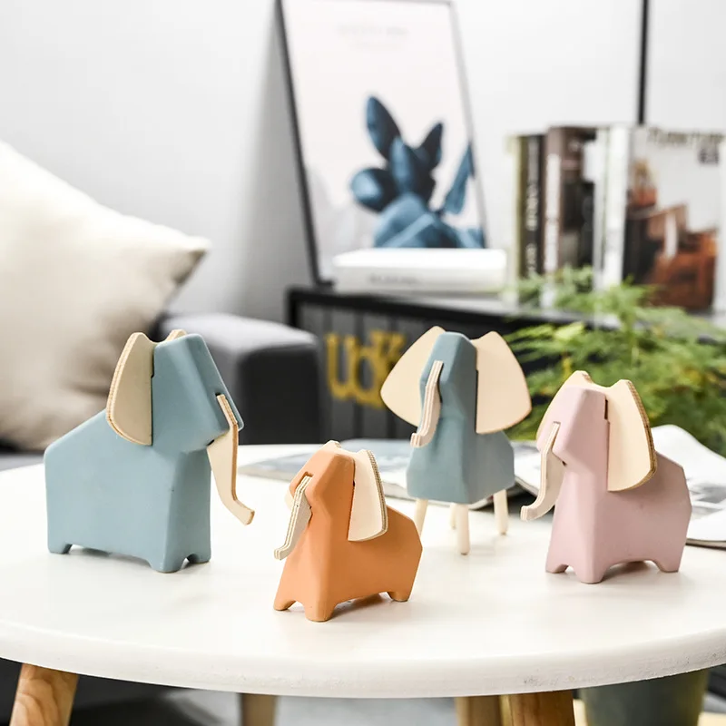 Nordic modern ceramic wooden foot small animal handicraft creative deer elephant fox living room home decoration ornaments gifts