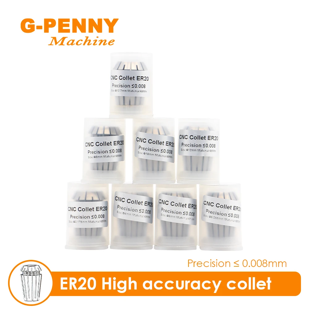 G-penny ER20 tuleja sprężynowa zestaw uchwytów wiertarskich 8 sztuk wysoka dokładność precyzja 0.008mm 4-12mm dla frezowanie CNC narzędzie tokarskie silnik wrzeciona
