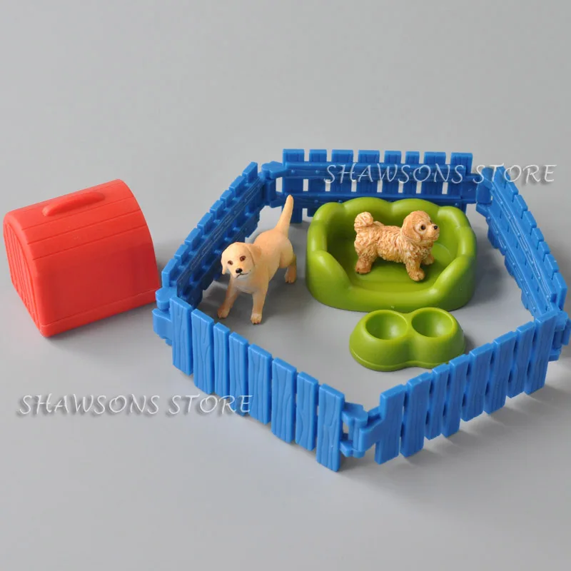 Build Your Own Farm Pets Model Toys Doghouse Fence With Puppy Dogs Miniature Replica Playset