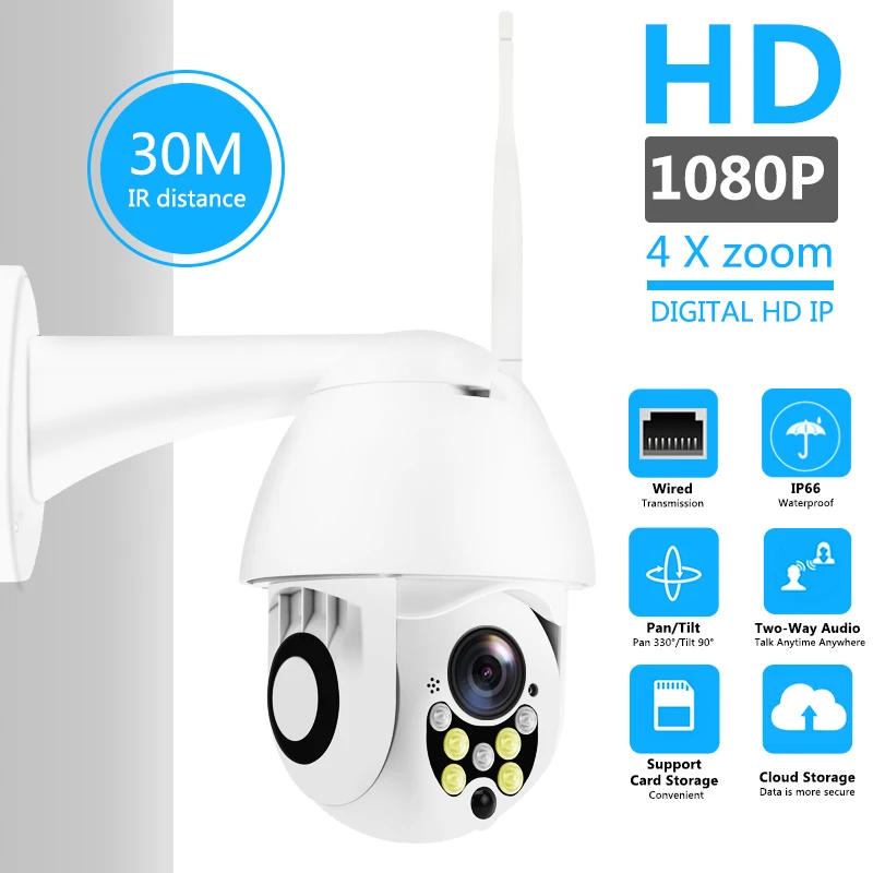 1080P PTZ IP Camera Wifi Outdoor Speed Dome Wireless Wifi Security Camera Pan Tilt 4X Digital Zoom 2MP Network CCTV Surveillance