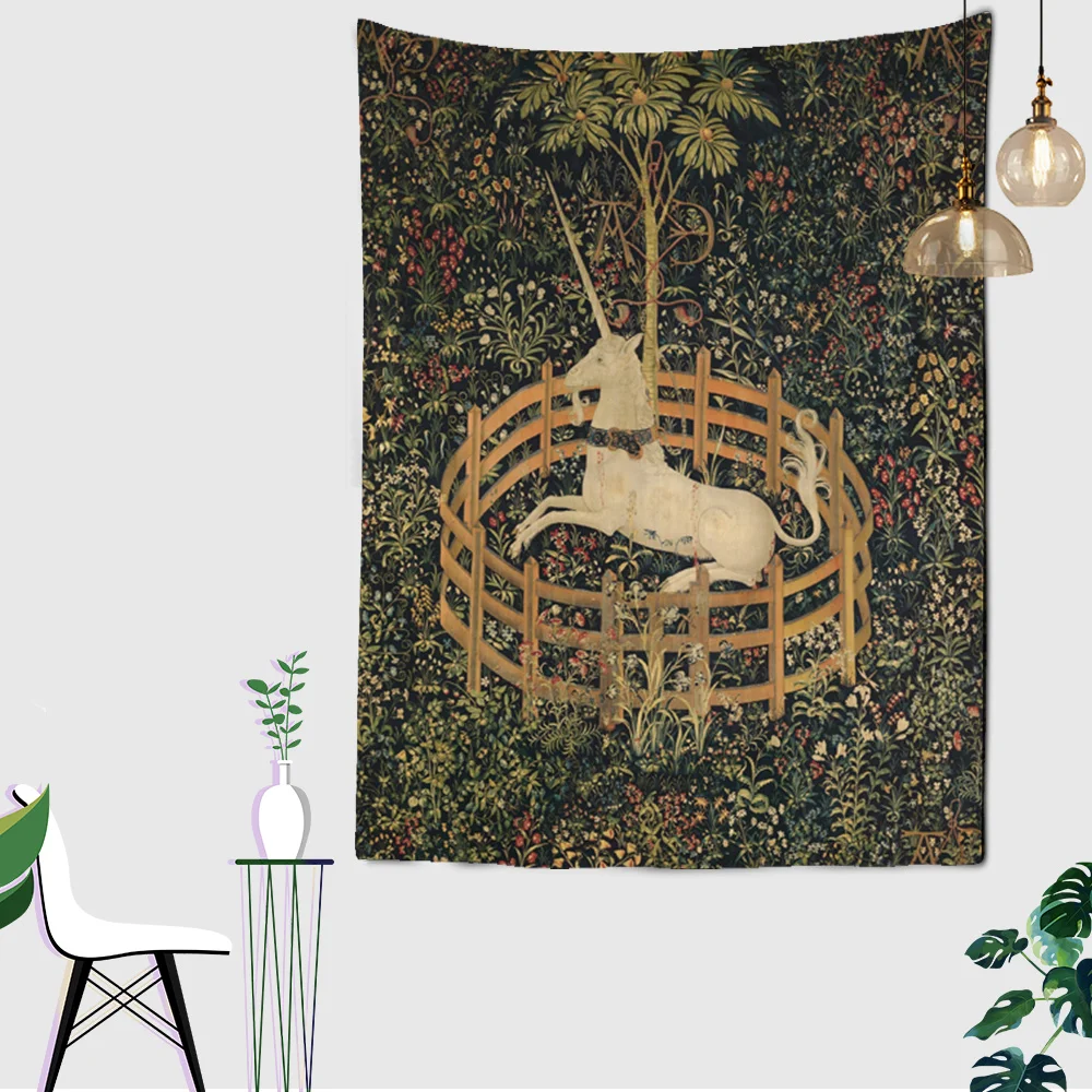 The Unicorn In Captivity Wall Tapestry Cover Beach Towel Picnic Yoga Mat Home Decoration Animal Covering