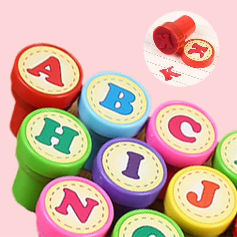 26 Pcs Alphabets Stamper Letters Round Seal Children Gifts Self Inking Scrapbooking Plate Pads DIY Stamper Reward Toy