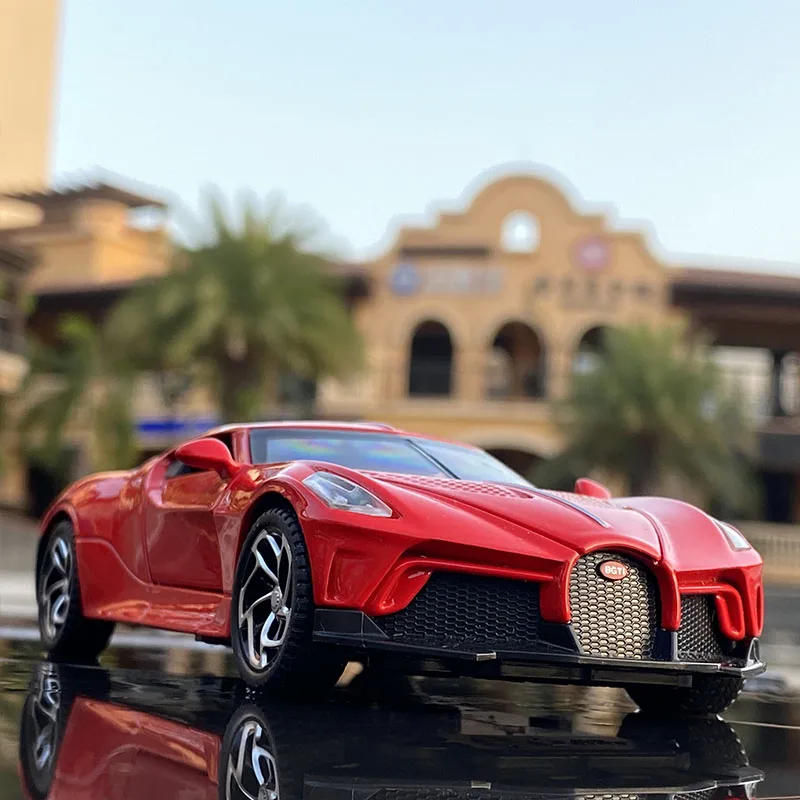 Coche deportivo de aleación Bugatti Lavoiturenoire 1:32, vehículo de juguete de Metal fundido a presión, colección de modelos de coches de alta