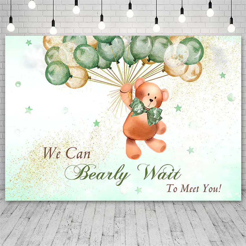 

Mehofond Boy Girl Baby Shower Backdrop Toy Bear Green Balloon Photography Background Props Photo Wallpaper Banner Photozone