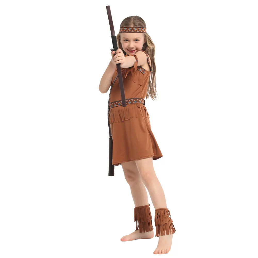 Sweet Indian Princess Girl Costume Native Archer Huntress Cosplay for Child Toddler 3-4T 4-8Y Halloween Purim Fancy Dress