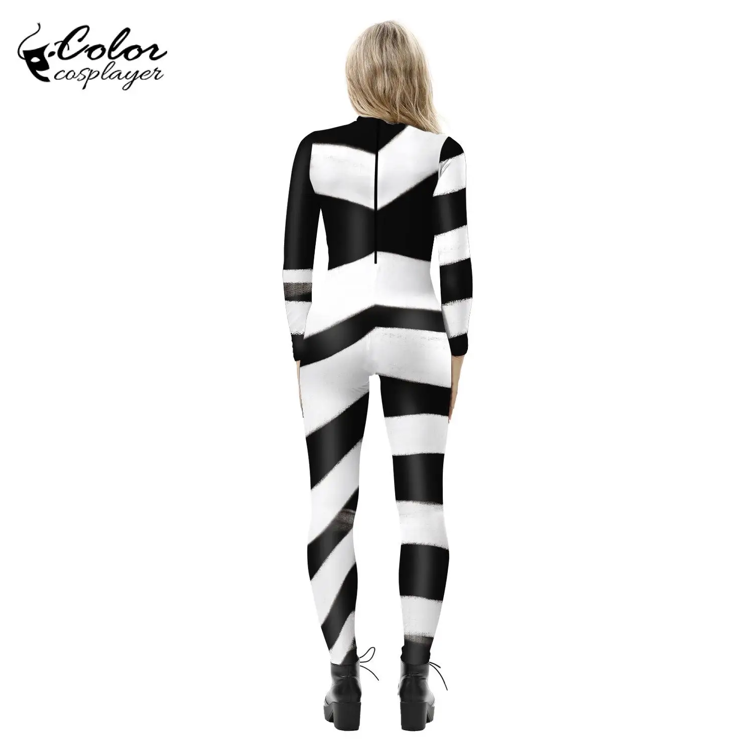 Cor cosplayer zentai halloween cosplay traje macacão feminino carnaval festa listra 3d impresso bodysuits elástico terno