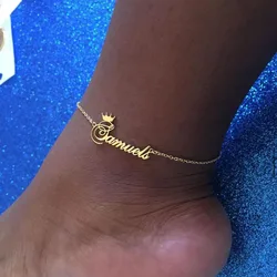 Benutzerdefinierte Krone Name Fußkettchen Für Frauen Personalisierte Edelstahl Gold Fußkettchen Bein Kette Armband Fuß Schmuck Sommer Party Geschenk