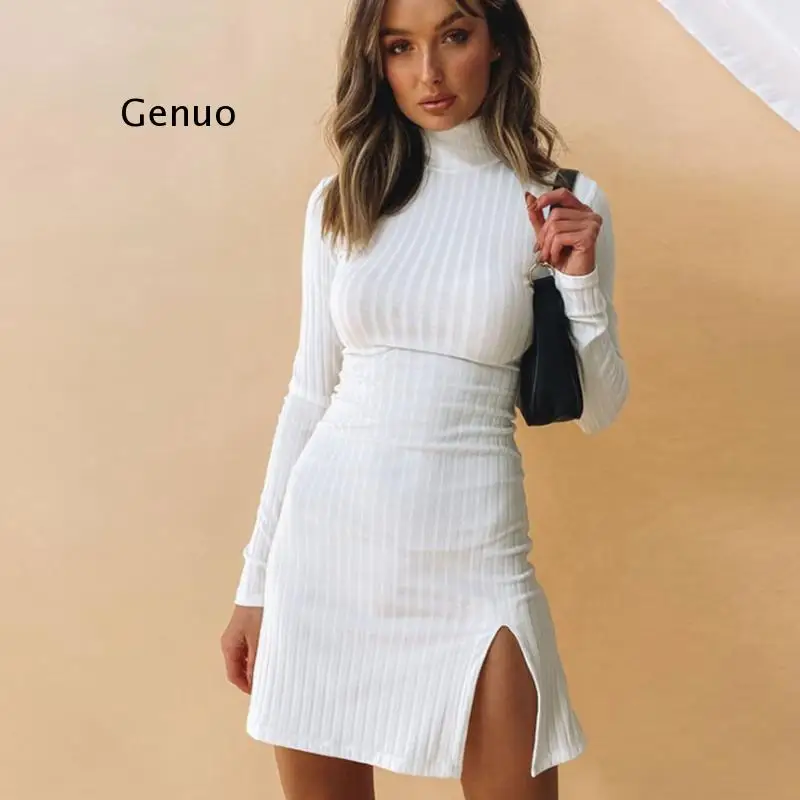 2021 Autumn Winter Women Knitted Dress Turtleneck Sweater Dresses Lady Sexy Slim Bodycon Long Sleeve Bottoming Dress Fashion New