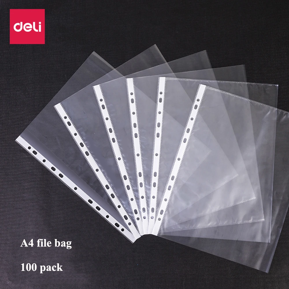 20PCS/Bag Deli 5710 72616 Transparent Document Bag File Folder 11 Hole A4 30 Hole A3 Loose Leaf Insert Bag Clear File Folder