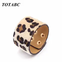 Leopard Big Round Circle Leather Bracelets Women Fashion Bangle Female Femme Design Geometric Big Statement Jewelry Gifts