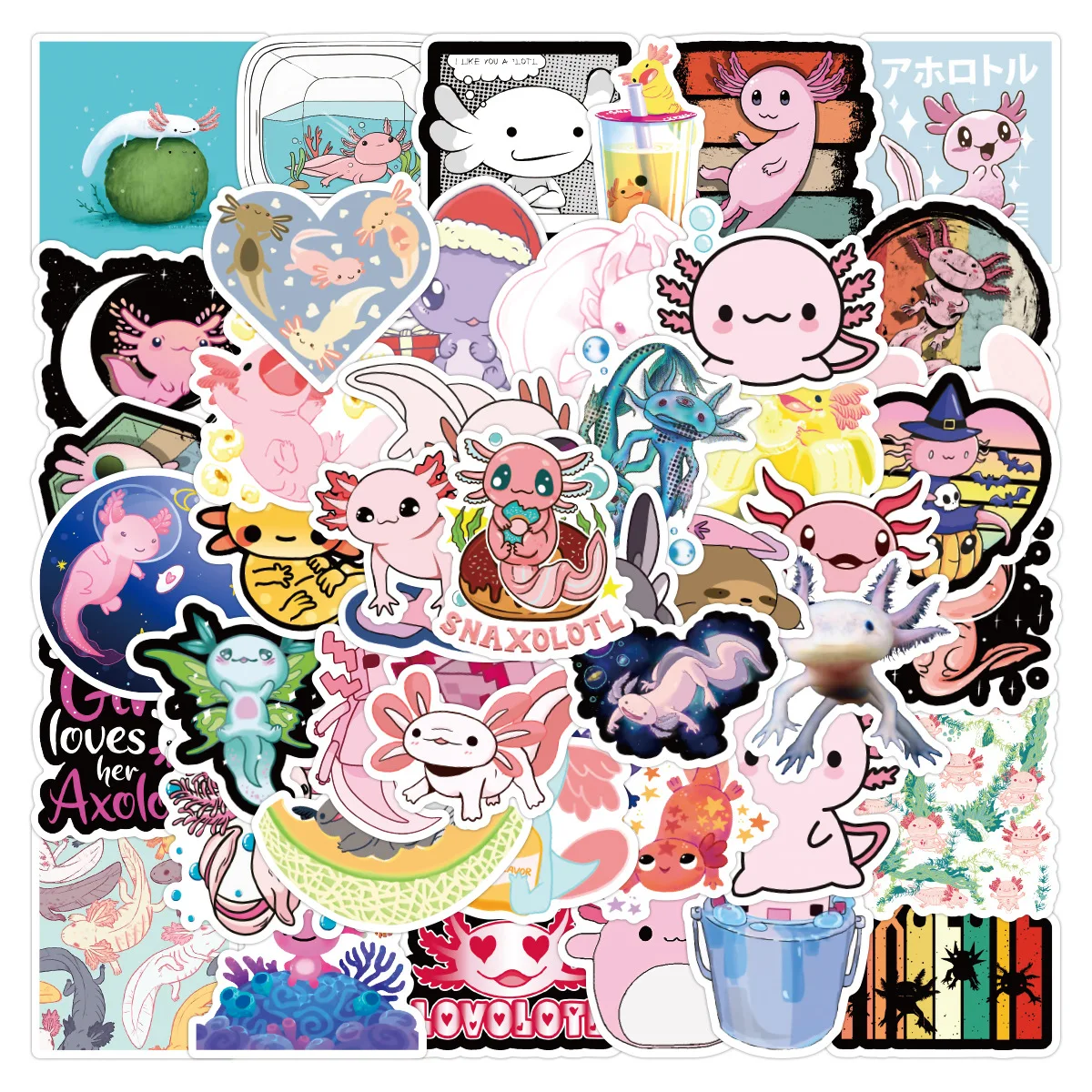 

10/30/50pcs Cartoon Cute Axolotl Graffiti Stickers Waterproof Luggage Compartment Laptop Scooter Water Cup Decal Decor Stickers