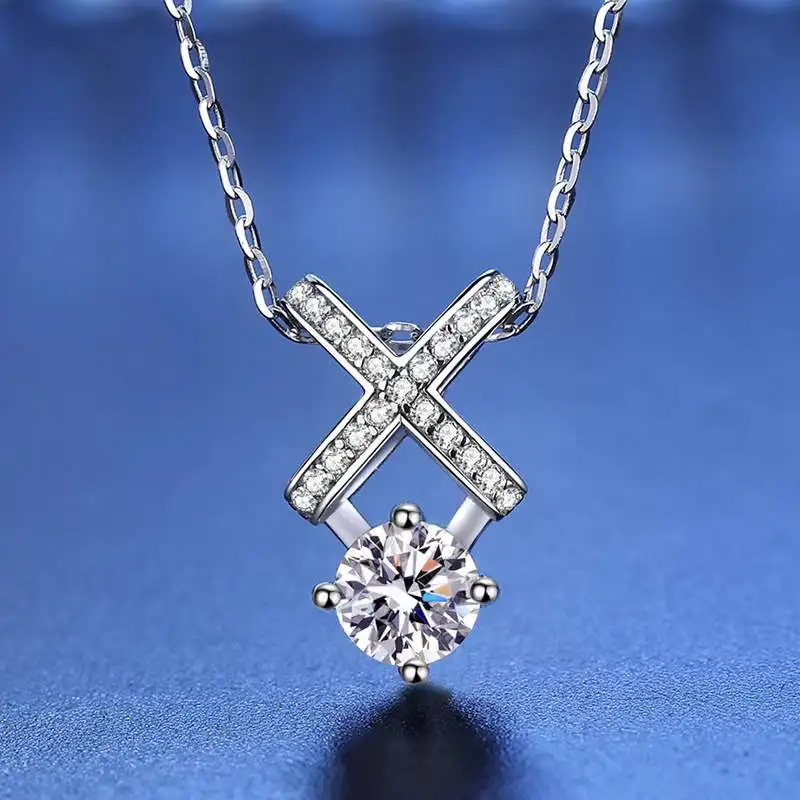 

Trendy 0.5 Carat D Color Moissanite Geometric Cross Necklace 925 Sterling Silver Gra Moissanite Clavicle Necklace Birthday Gift