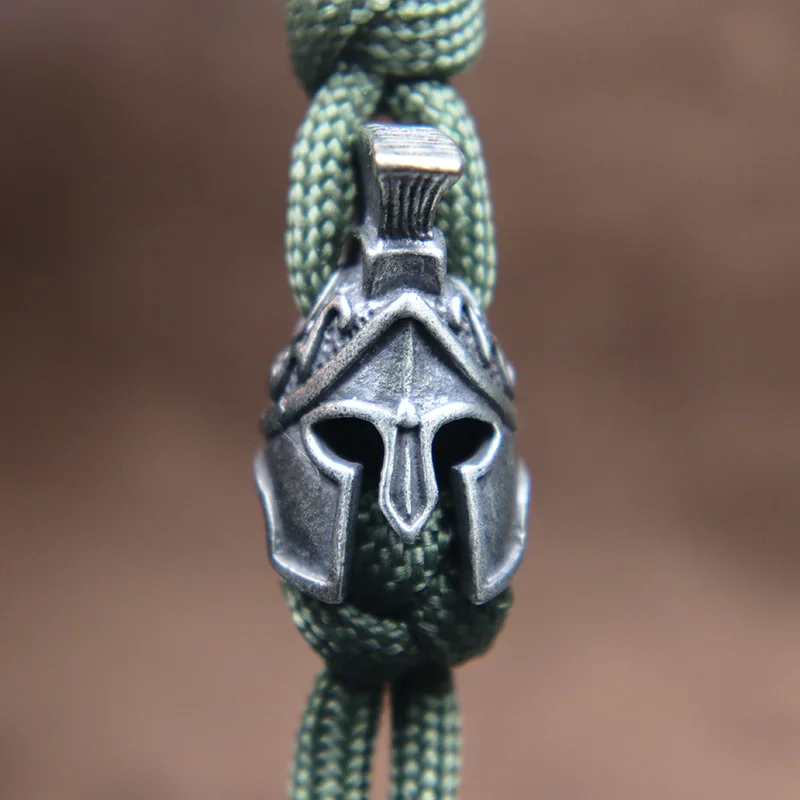 Roman Spartan Warrior Helmet Brass Knife Beads Lanyard Pendants Greek Samurai Mask Hangings Outdoor EDC Paracord DIY Accessories