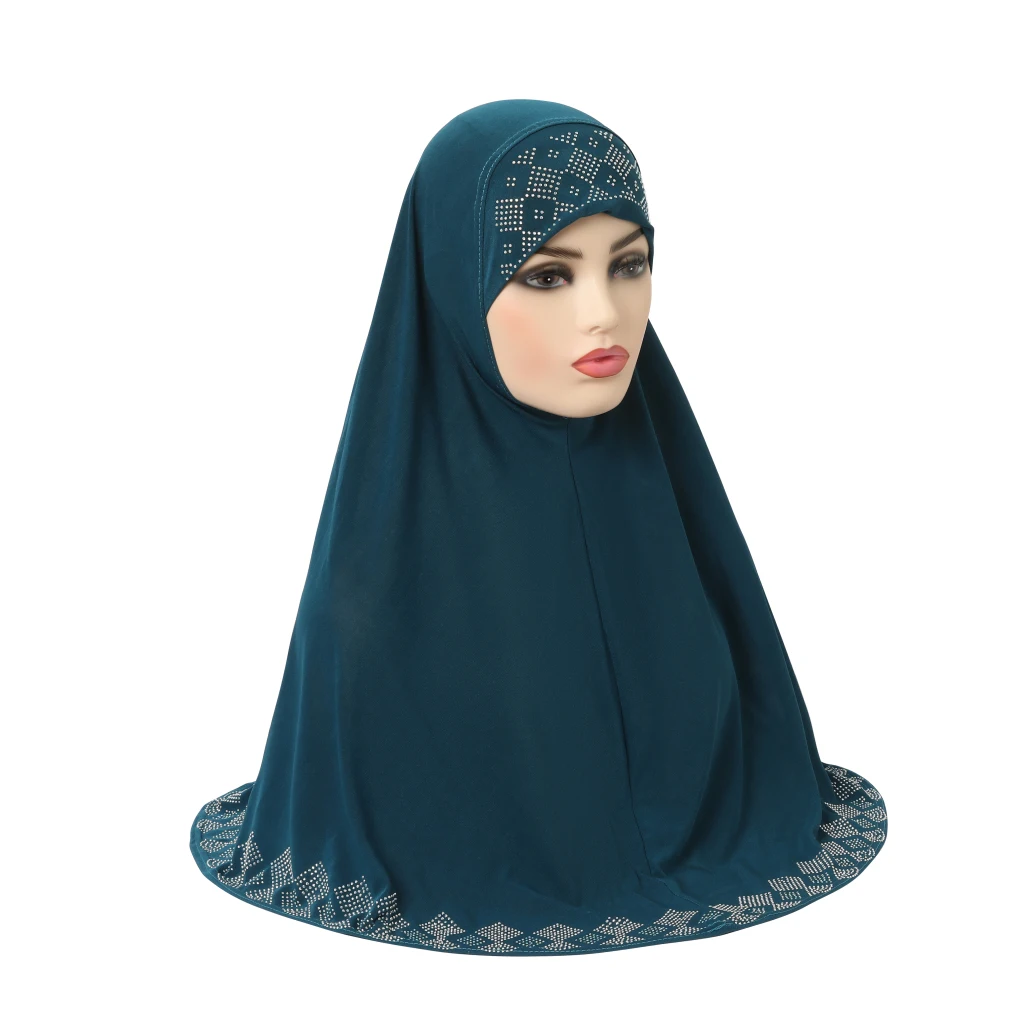 H146 Adults big size muslim hijab scarf with rhinestones islamic headscarf hats armia pull on headwrap ramadan gift big bonnet