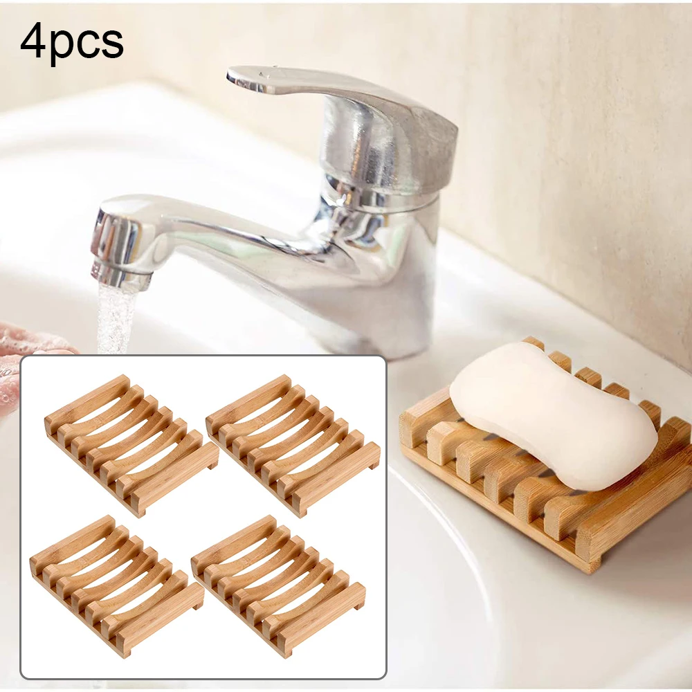 4pcs/set Soap Holder Soap Case Holder Natural Wood Soap Rack 11.5*8.5*2.3cm