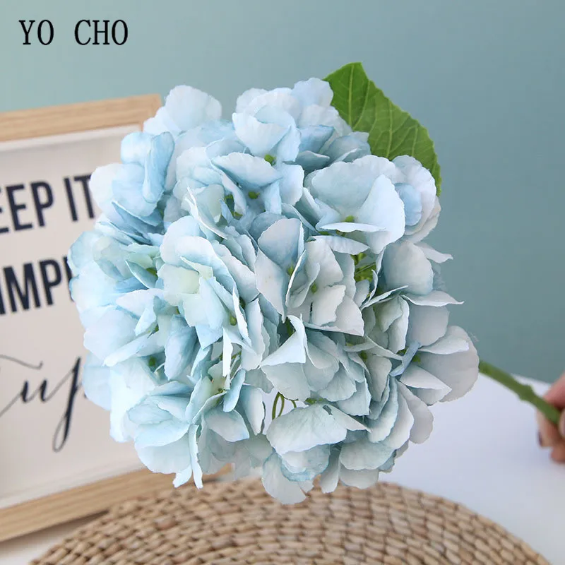 YO CHO Single Branch Spring Hydrangea Flowers Silk Hydrangea Wedding Bouquet Bridesmaid Artificial Flower Home Decor Accessories