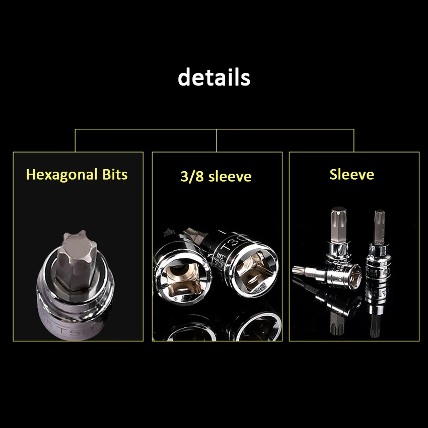 Set di 10 punte per manicotto di trasmissione da 3/8 pollici Set di manicotti per utensili a manicotto in lotti di pressione in acciaio al cromo vanadio T10-T55 chiave a bussola per trapano