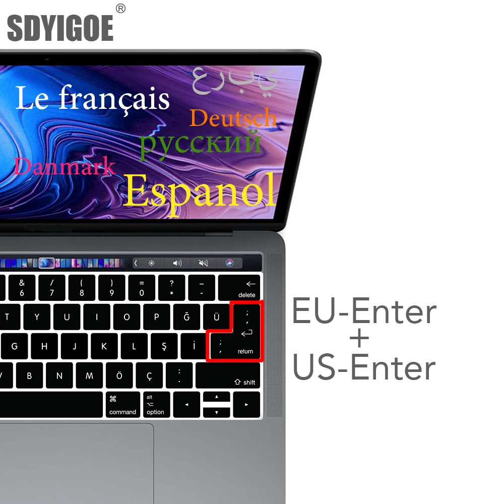 

European version For macbook pro 13 A2159 A1990 A1707 A1989 Laptop Keyboard Cover French German Spanish Italian Swiss EU+US key