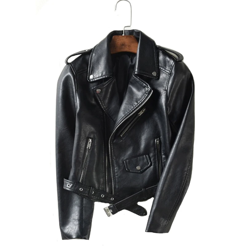 High Quality With Belt Autumn Women Leather Jacket 5 Colors Moto Biker Asymmetric Zipper Female Faux Leather Coat Outwear