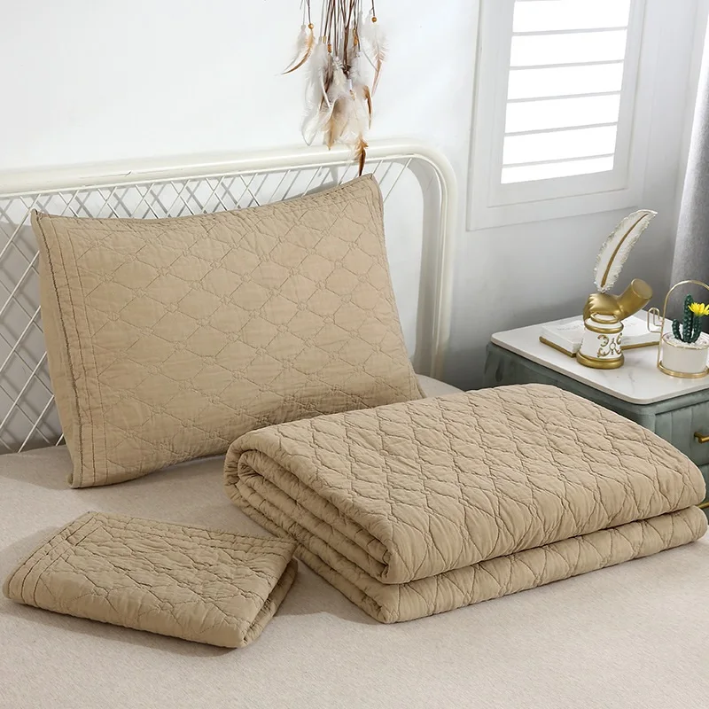 

100% Cotton Bedspread Quilt Set King Queen Size 3PCS Solid Color Embroidered Quilted Bed Cover Summer Blanket for Bed Comforter