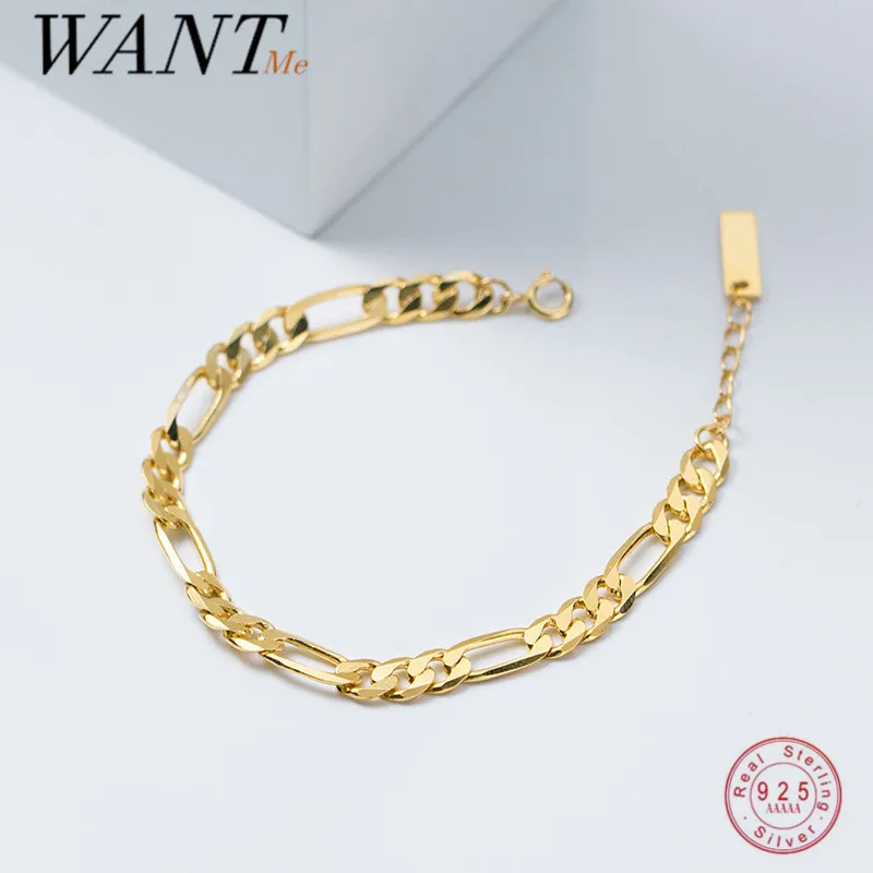 WANTME 925 Sterling Silver Fashion Charm Cuban Link Chain Punk Hip Hop Bracelet Bangle for Women Gothic Men Fine Jewelry Gift