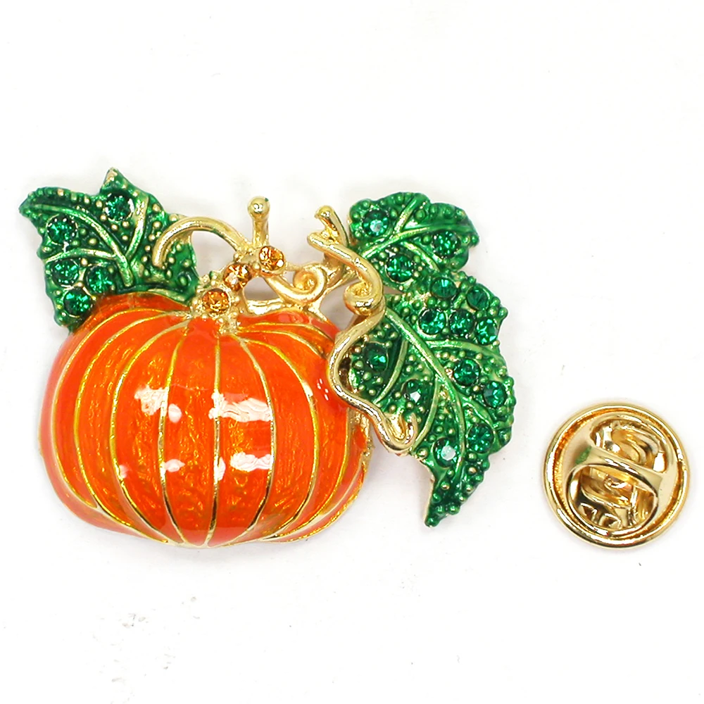 60pcs a lot Halloween Green Leaves Orange Enamel Pumpkin Lapel Pin Pumpkin Women's Weddings Banquet brooch C102209