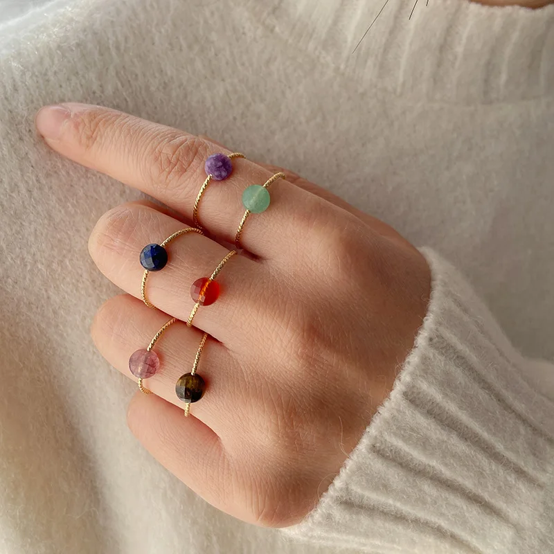 INS Exquisite Faceted Crystal Rings Reiki Healing Natural Stone Agates Finger Rings Handmade Women Fashion Jewelry Chakra Party