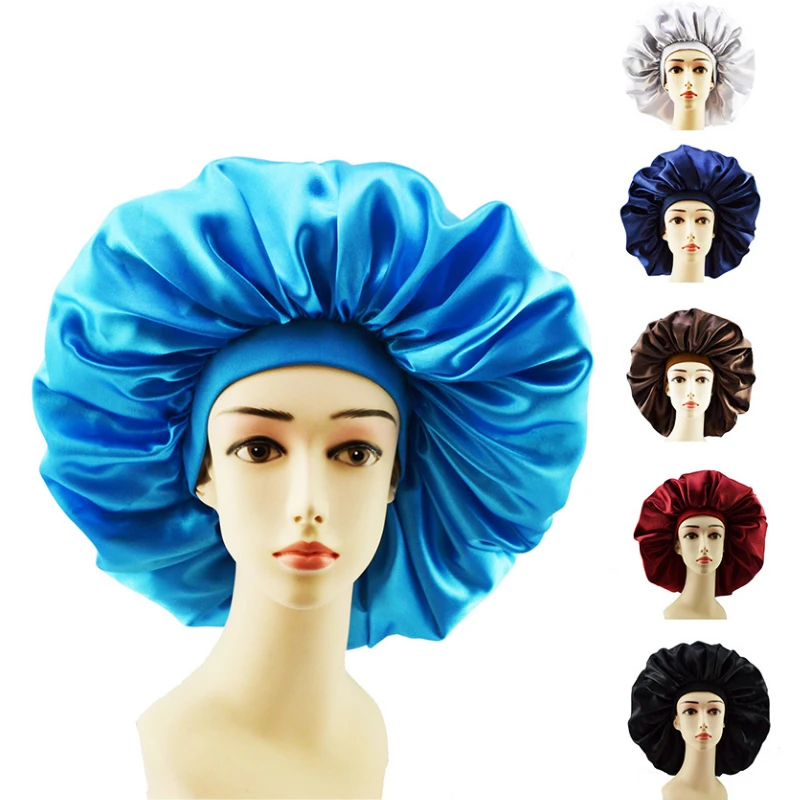 

18pcs Extra Large Satin Silky Bonnet Women's Satin Night Sleep Cap Hair Care Hat Head Cover Wide Elastic Band Adjust Turban Wrap