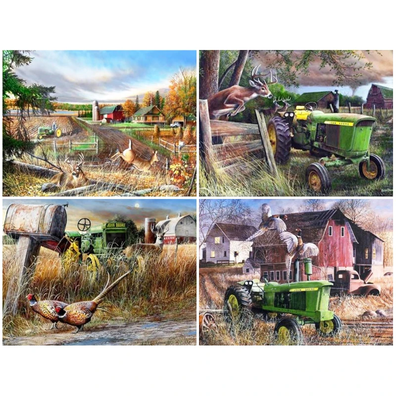 Yumeart 5D Diamond Embroidery Farm Scenery Diamond Painting Poultry Cross Stitch Diamond Mosaic Tractor New Year Home Decoration