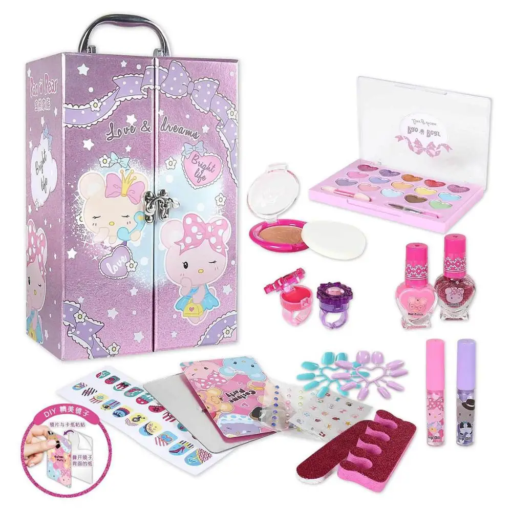 Holiday Gift for baby girl 17.5*12*28cm Princess Girl Toys Pretend Play Make up Cosmetics dressing box toys Portable beauty bag