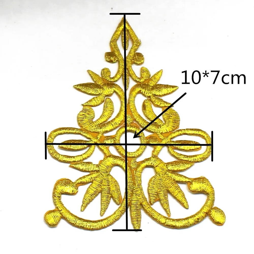 Iron On Appliques Gold Embroidered Flower Appliques Cosplay Costumes Trims Embroidery Patches 10*7cm