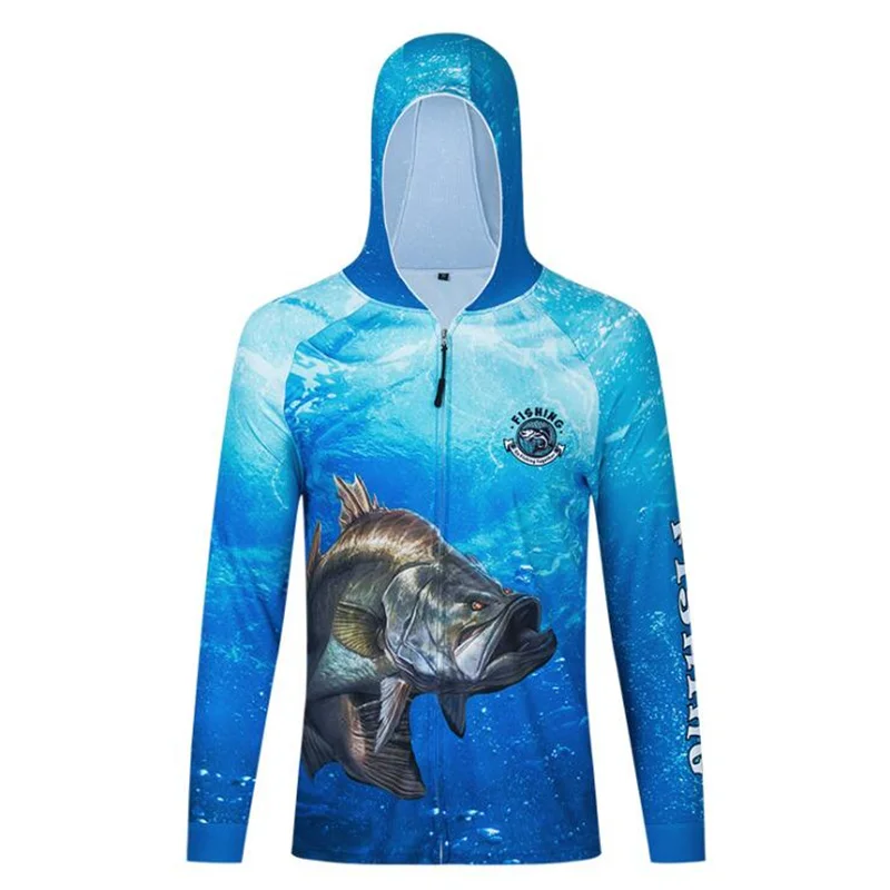 Colorful Quick-drying  Sun Protective Fishing Shirts  Men\'s Fishing Jerseys With Zippered  2021 Popular  Hooded Fishing Clothing