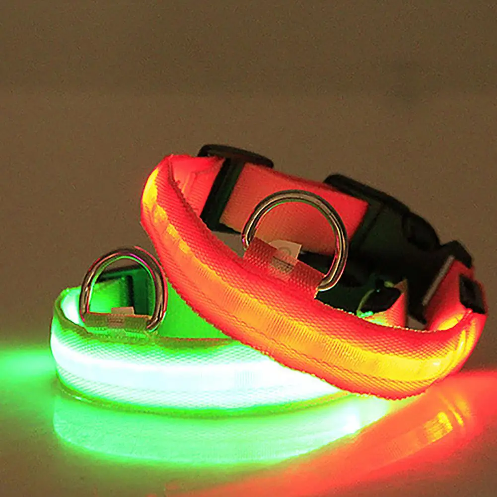 Nylon LED Dog Collar Practical Durable Adjustable Night Safety Bright Color Rain Resistant Small Dogs Cats Neck Strap