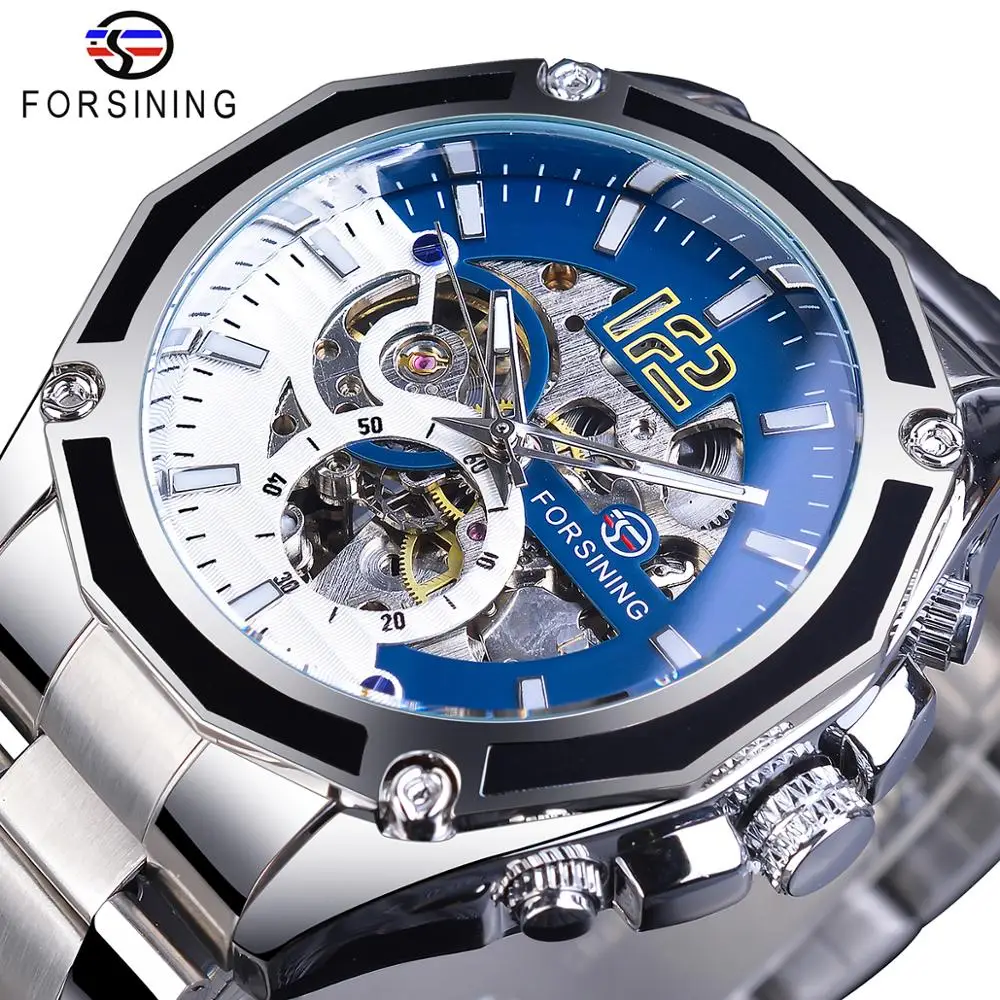 Forsining Mechanical Steampunk Sport Automatic Men Watch Top Brand Luxury Hour Timepieces Transparent Luminours Hand Male Clock