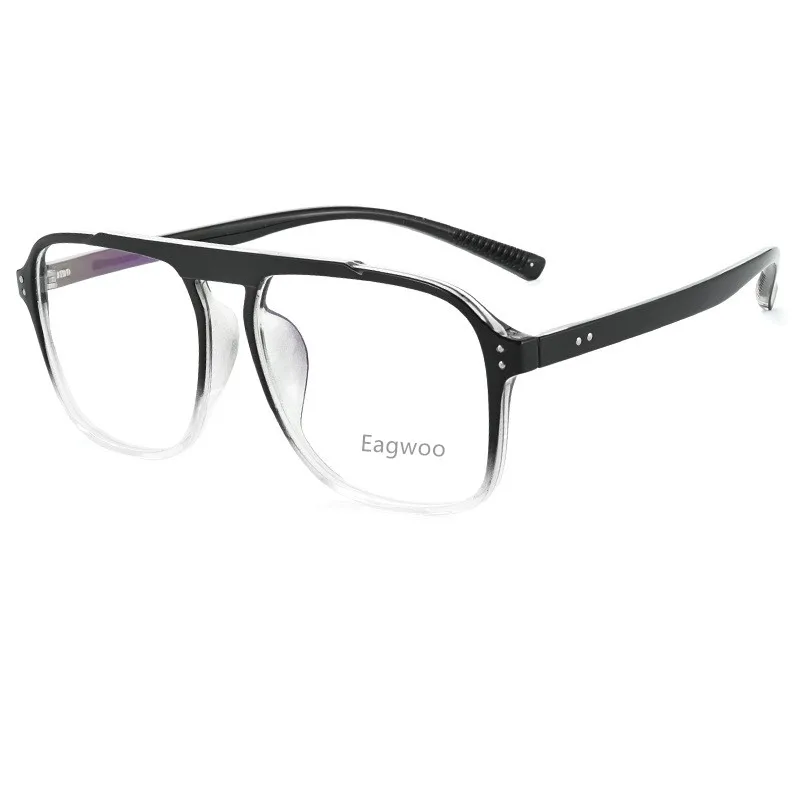 EAGWOO TR Vintage Big Size Eyeglasses Oversized Prescription Frame Vintage Double Bridge Fashion Spectacle Style Window Clear