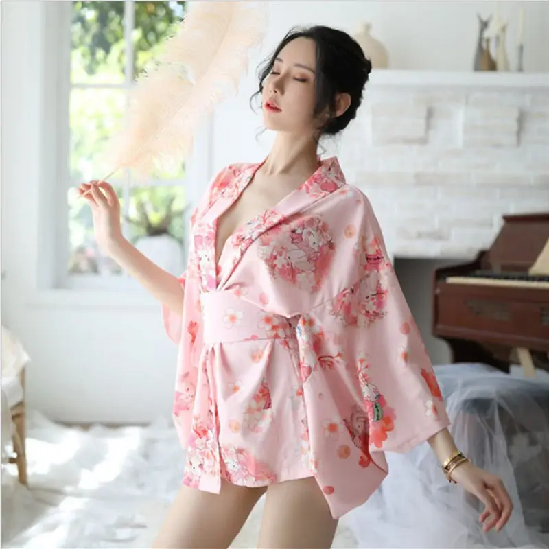 2020 abito in Chiffon giapponese squisito Cardigan stampato accappatoio pigiama biancheria intima Sexy nuovo Kimono più maschera di volpe e ventaglio pieghevole