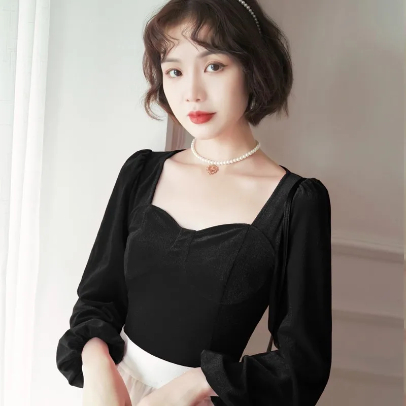 Blouses Women Spring Vintage Trendy Solid BF Temperament Square Collar Korean Style Classic All-match College Classy Tops Daily