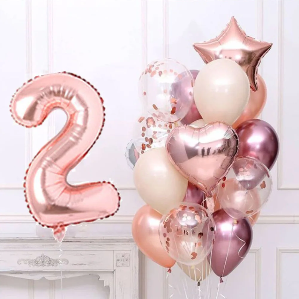 1set Rose Gold Birthday Balloon Set With 32inch Number Balloons 3/3rd Birthday Party Decorations Kids Aniversare 9/1/3 Years Old