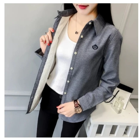 Warm Shirt New arrival fashion women's casual  Long Sleeve Winter Slim embroidery Shirt