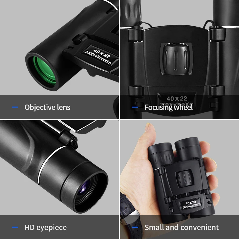 Mini telescopio plegable de largo alcance de 2000M, óptica BAK4 FMC para Deportes de caza, viajes de acampada al aire libre, binoculares potentes HD 40x22