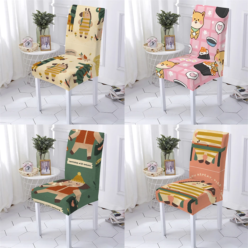 

Animal Cartoon Style Covers For Chairs Elastic Armchair Cover Cover Of Chair English Letters Printing Chair Case Home Stuhlbezug