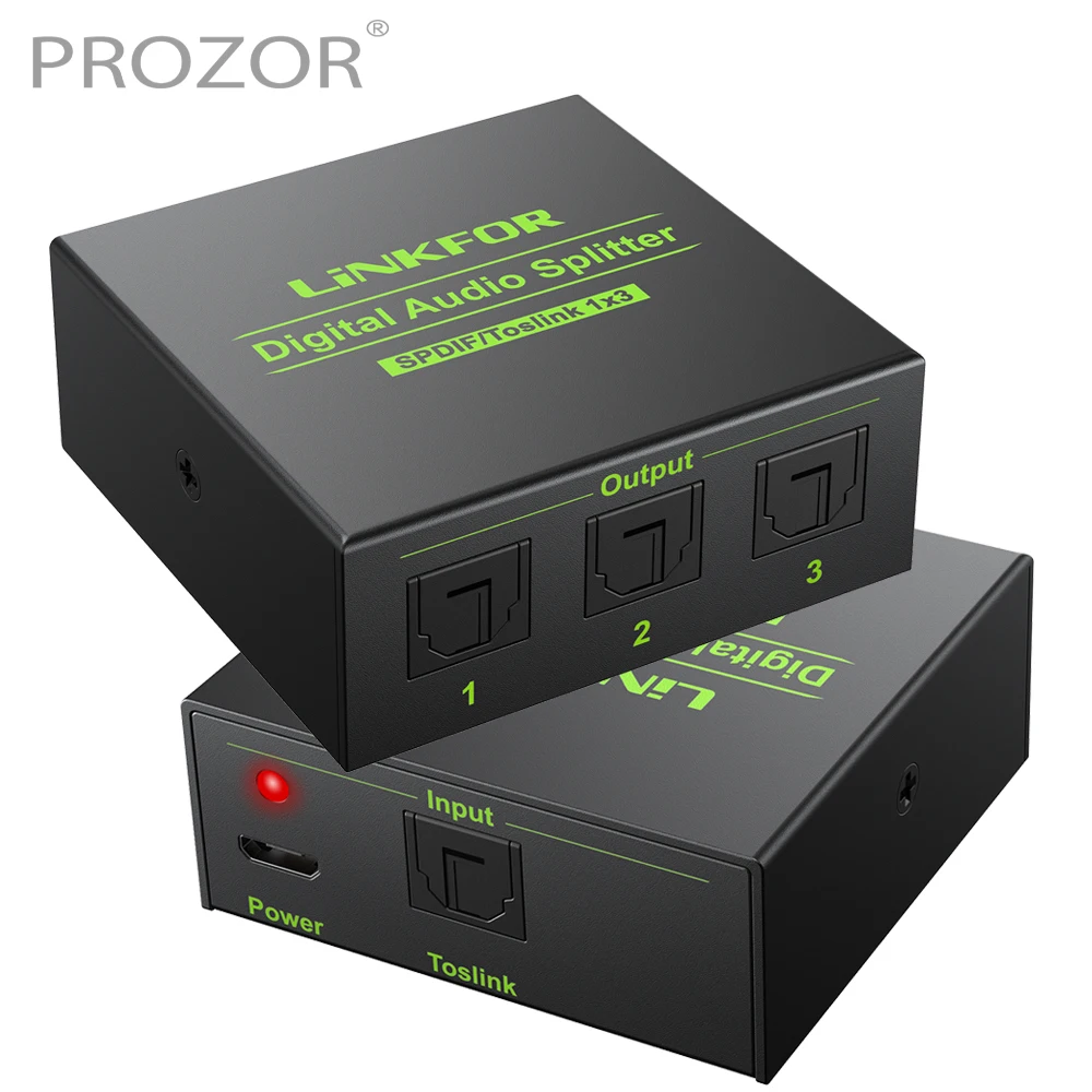 PROZOR Spdif Toslink Optical Digital Audio Splitter 3 Way For LPCM 2.0 DTS Dolby-AC3 1 input 3 Outputs For HDTV Power Amplifier