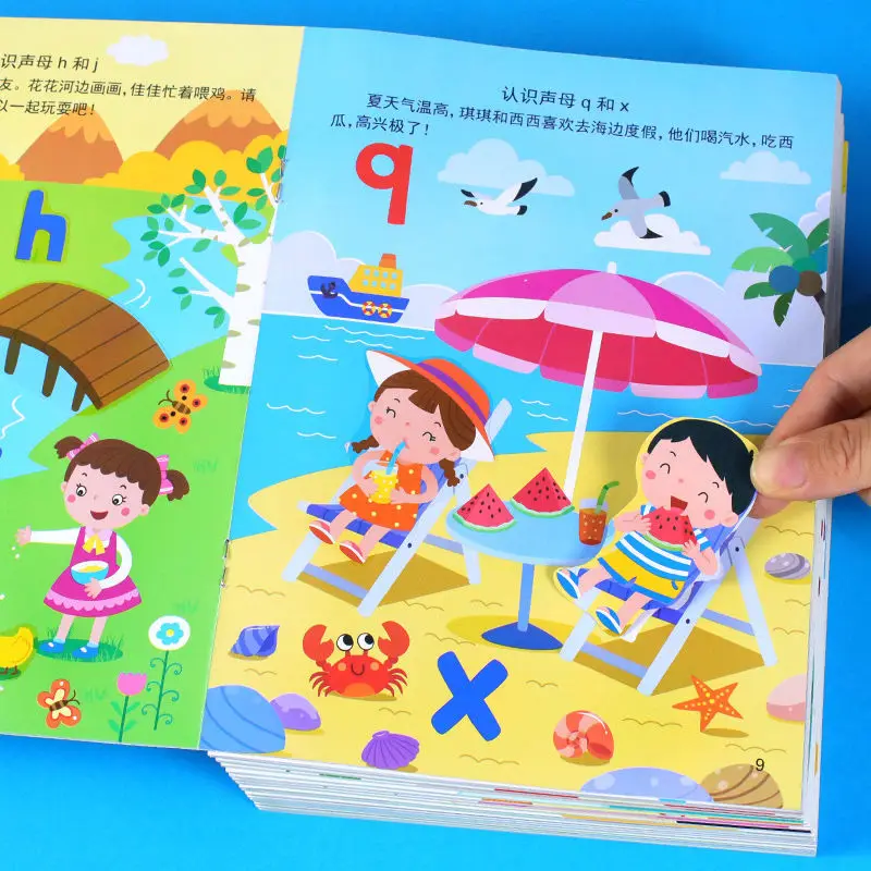 8 enfants autocollant créatif livres 3-6 ans bébé Éducation Précoce Lumières Apprentissage Pinyin Autocollant Livre Libros